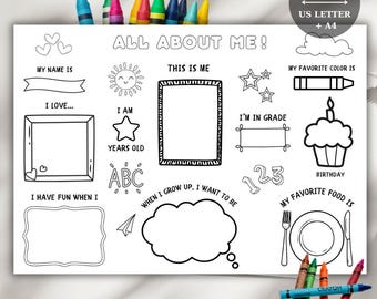 All About Me Worksheet & Free Printable Back to School Coloring Page (Digital Download)