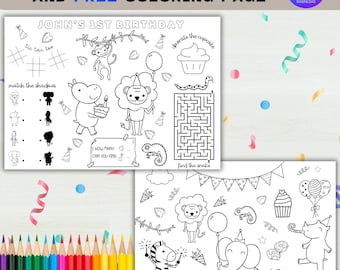 Safari Birthday Activity Sheet: Jungle Coloring Page (Editable Canva Template, Digital Download)