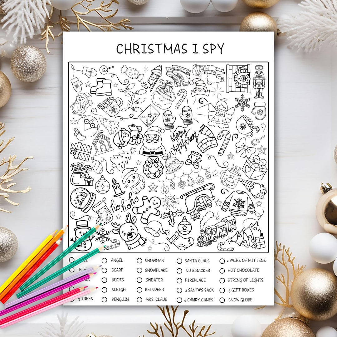 Christmas I Spy Coloring Worksheets - Count and Color Activity for Kids ...