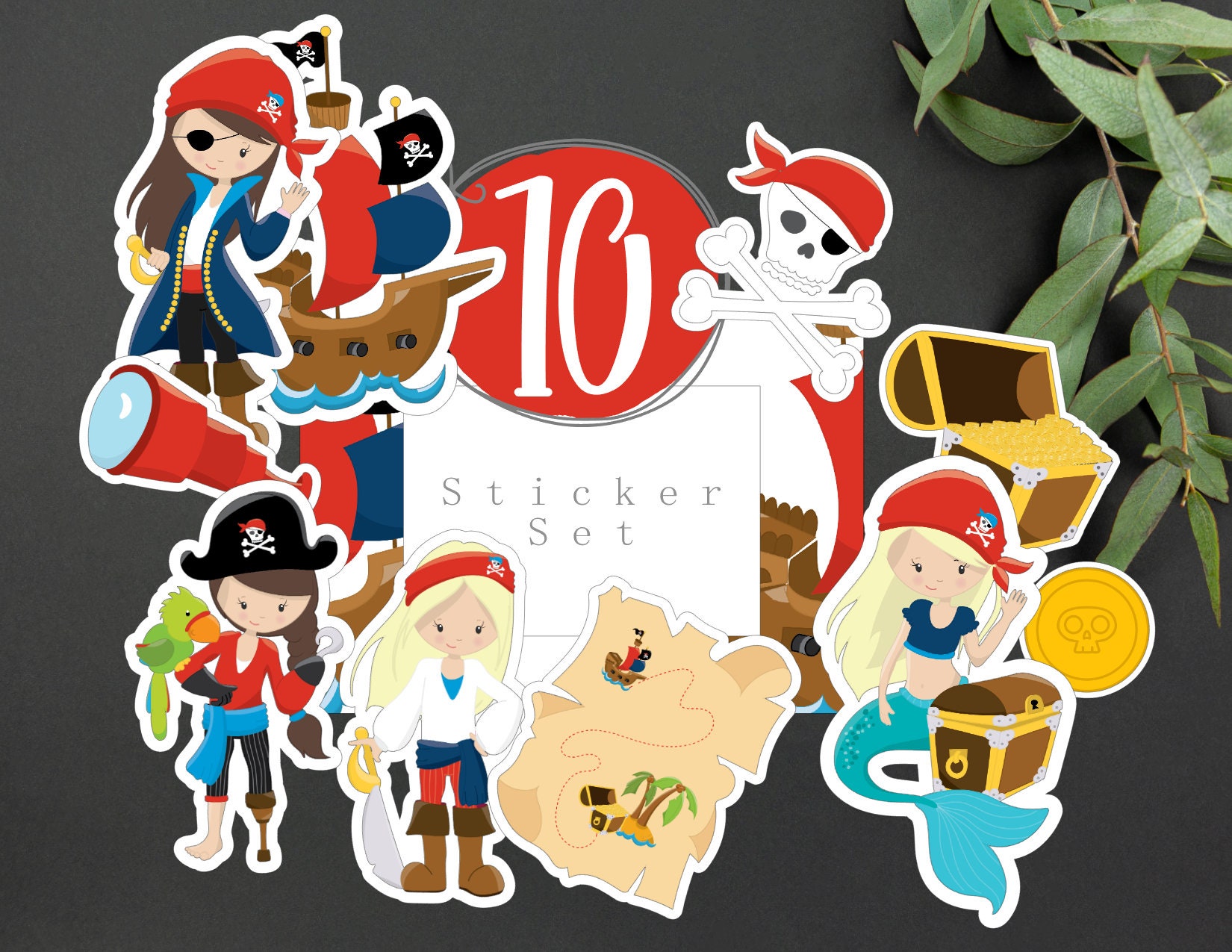 Cute Girl Pirate Sticker Set Pirate Party Gift Sticker Set Cute Pirate Girl  Stickers Pirate Birthday Party Sticker Set 