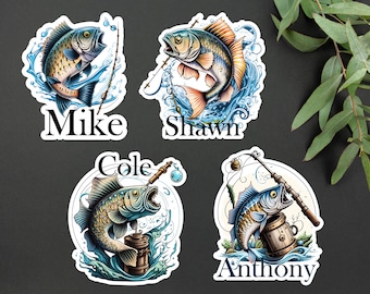 Personalized Fishing Name Sticker | Sport Fishing Name Stickers | Fisherman Gift Sticker