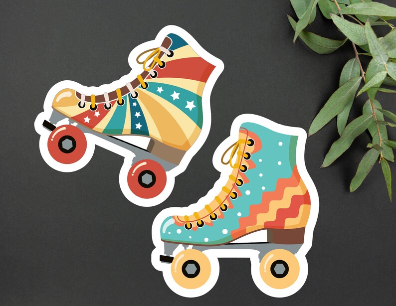 Retro Roller Skate Vinyl Sticker Set Retro Groovy Hippie Etsy