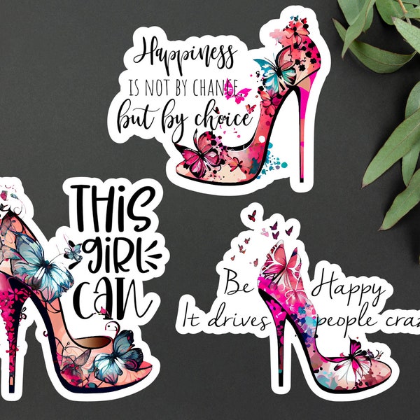 Colorful Butterfly High Heel Fashion Motivational Sticker | Beautiful Girl Inspirational Gift Sticker | Butterfly High Heel Sticker