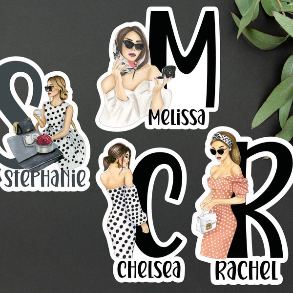 Personalized Classic Beauty Fashion Girl Vinyl Sticker | Personalized Name Sticker | Personalized Ladies Gift Sticker | Cute Fashion Sticker