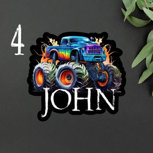 Personalized Monster Truck Kids Name Sticker Monster Truck Party Name Sticker Boy Party Monster Truck Name Sticker 4