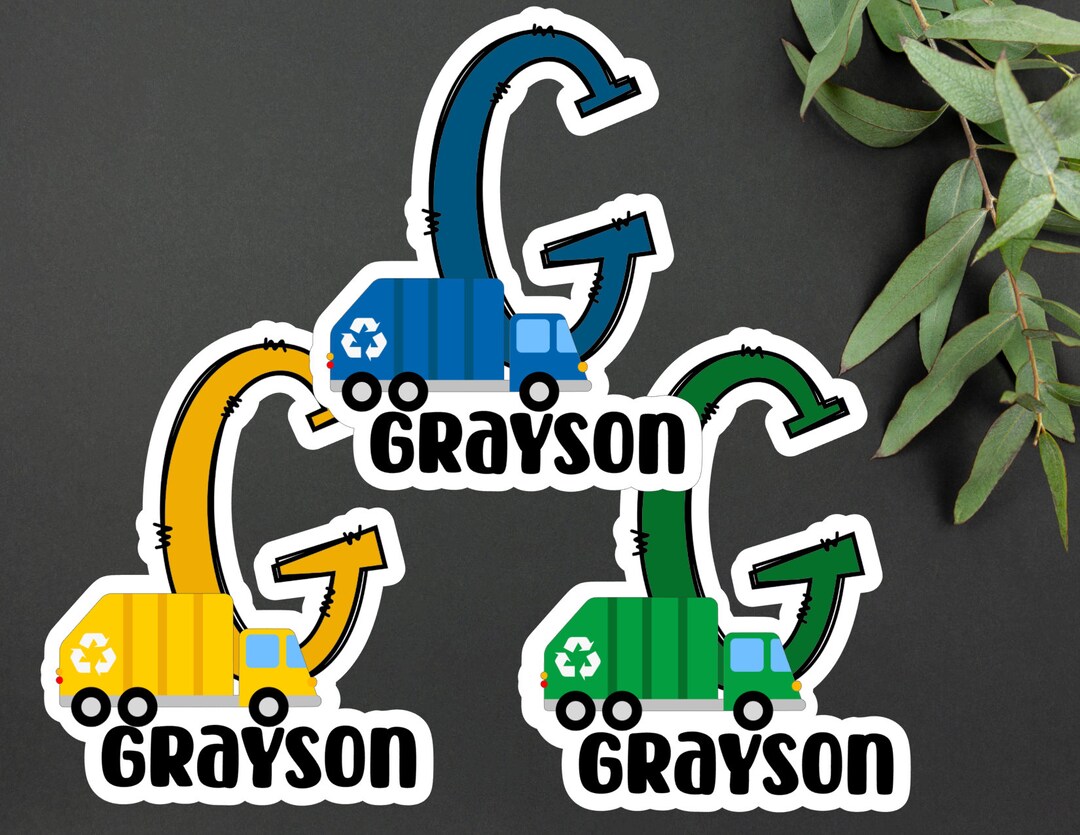 Personalized Garbage Truck Name Vinyl Sticker Personalized Garbage