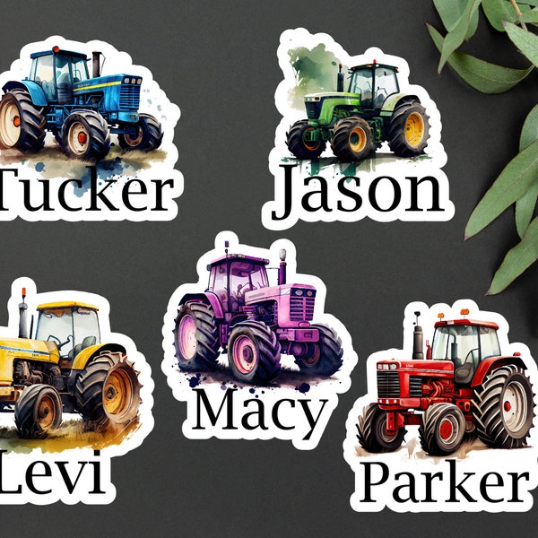 Personalized Farm Tractor Name Kids Sticker | Personalized Tractor Gift Sticker | Tractor Theme Kids Name Sticker | Farmhouse Tractor Gift