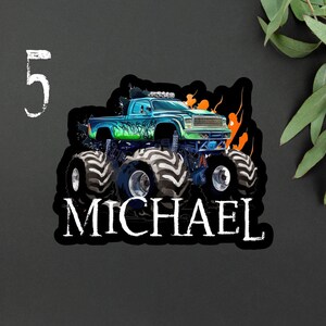 Personalized Monster Truck Kids Name Sticker Monster Truck Party Name Sticker Boy Party Monster Truck Name Sticker 5