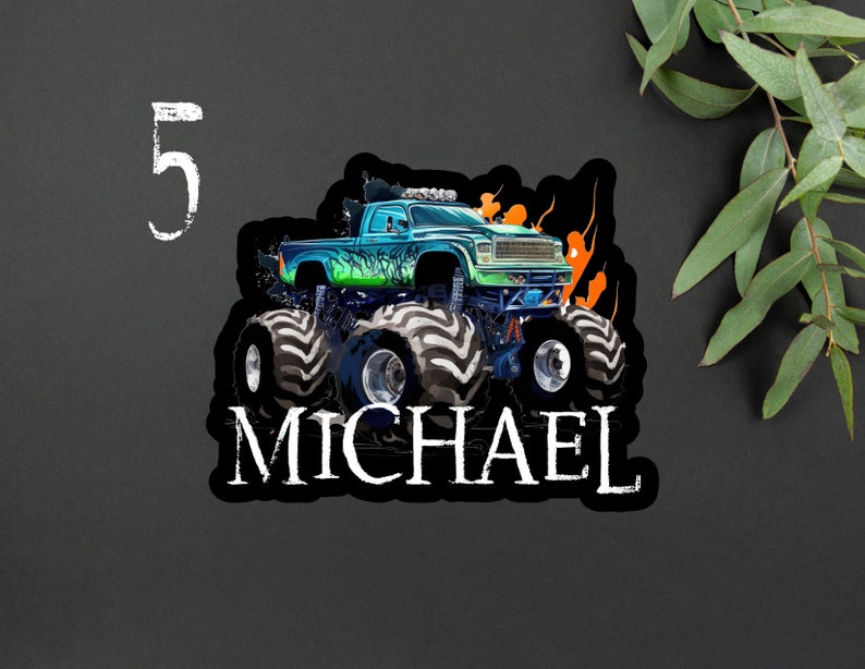 Personalized Monster Truck Kids Name Sticker Monster Truck Party Name Sticker Boy Party Monster Truck Name Sticker 5