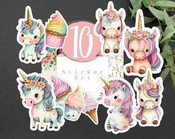 Cute Unicorn Birthday Cupcake Sticker Set | Unicorn Birthday Stickers | Unicorn Birthday Girl Decoration Stickers
