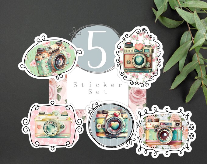 Vintage Camera Floral Sticker Set Camera Girl Stickers Photographer ...