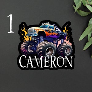 Personalized Monster Truck Kids Name Sticker Monster Truck Party Name Sticker Boy Party Monster Truck Name Sticker 1