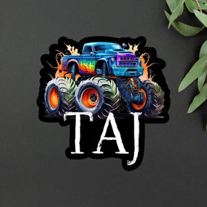 Personalized Monster Truck Kids Name Sticker Monster Truck Party Name Sticker Boy Party Monster Truck Name Sticker image 8