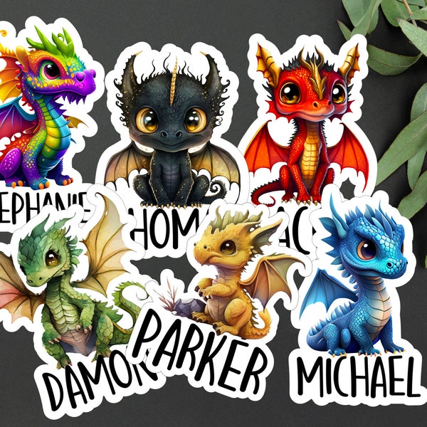 Cute Dragon Personalized Name Sticker | Kids Dragon Personalized Name Sticker | Dragon Party Name Sticker | Dragon Gift Kids Sticker