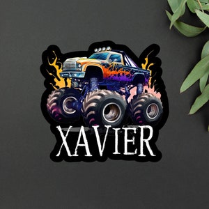 Personalized Monster Truck Kids Name Sticker Monster Truck Party Name Sticker Boy Party Monster Truck Name Sticker image 9