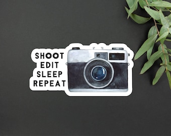 Photography Camera Shoot Edit Sleep Repeat Vinyl Sticker | Camera Sticker | Gift for Photographer | Photography Sticker | Laptop Sticker