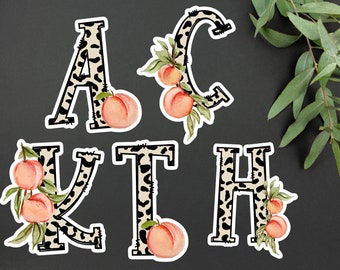 Personalized Peach Monogram Leopard Print Alphabet Letter Vinyl Sticker | Peach Monogram Letter Sticker | Peach Leopard Print Letter Sticker