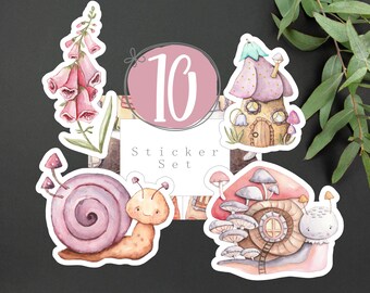 Fairy Forest Home Snail Vinyl Sticker Set | Fairy Forest Stickers | Muted Colors Fairy Homes Sticker Set | Fairy Gift Stickers