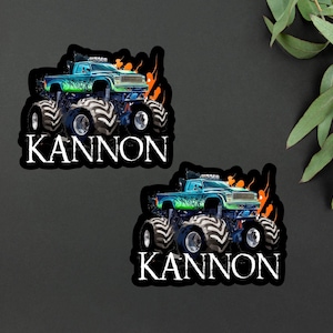 Personalized Monster Truck Kids Name Sticker Monster Truck Party Name Sticker Boy Party Monster Truck Name Sticker image 10