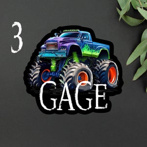 Personalized Monster Truck Kids Name Sticker Monster Truck Party Name Sticker Boy Party Monster Truck Name Sticker 3