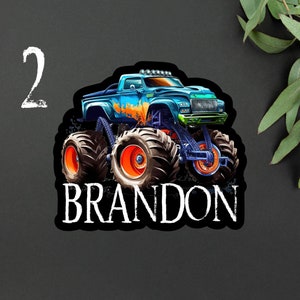 Personalized Monster Truck Kids Name Sticker Monster Truck Party Name Sticker Boy Party Monster Truck Name Sticker 2