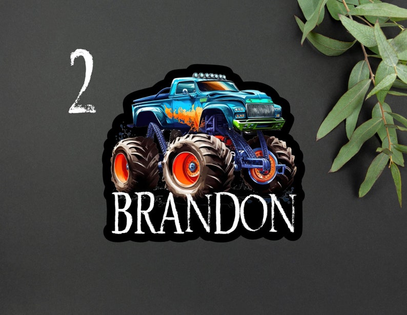 Personalized Monster Truck Kids Name Sticker Monster Truck Party Name Sticker Boy Party Monster Truck Name Sticker 2