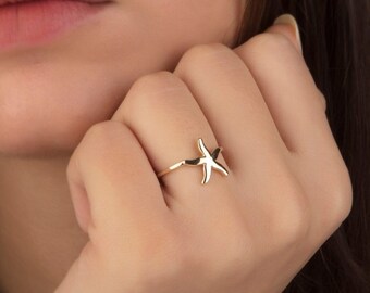 Starfish Golden Ring Summer Gift Gift For Sea Lovers Pinky Girl Ring Brass Gold Plated Knuckle or Midi Greek Souvenir Ocean Design