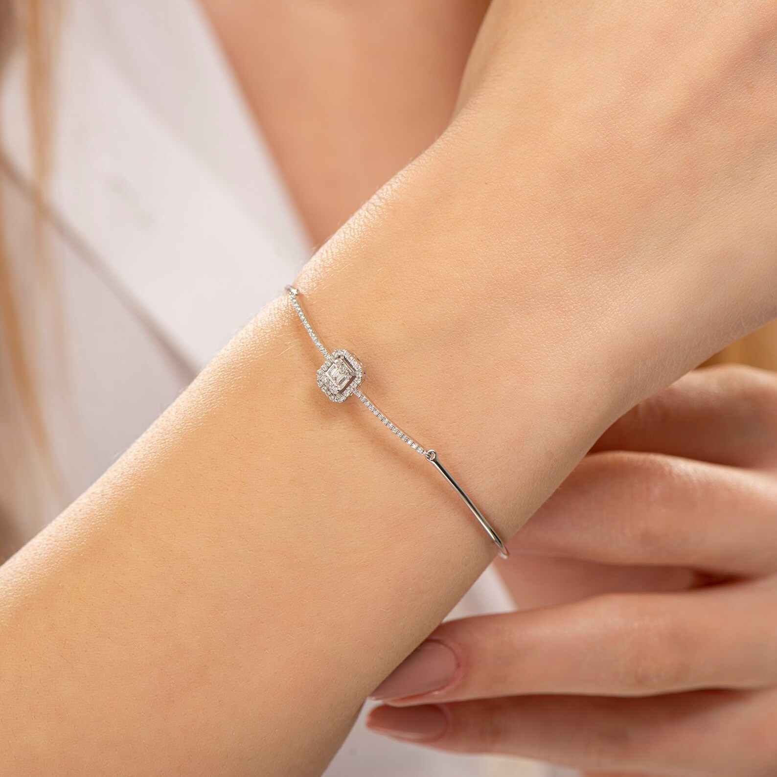 14 k Weißgold 025 Karat Baguette Diamant Armband | Etsy