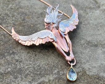 Angel Aquamarine Necklace - Silver Handmade Designer Jewellery with Genuine Aquamarine , Special Gift for Her