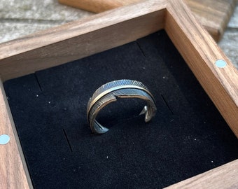 Boho Silver Feather Ring with Handmade Wooden Box