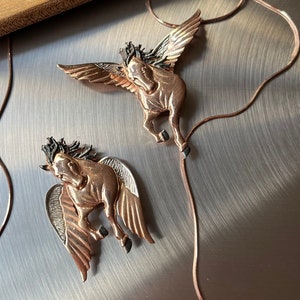 Rose Pegasus Necklace with Flapping Wings, Silver Winged Horse of Mythology Dual Use Pendant Mothers Day Gift
