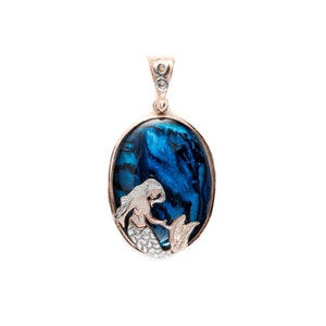 Colar SEREIA de prata esterlina, pingente de prata 925, joias femininas, colar de sereia personalizado, pedra preciosa de abalone azul, presente para ela