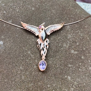 Amethyst Phoenix Necklace - Handmade Unique Pendant made with Sterling Silver Present for Mother