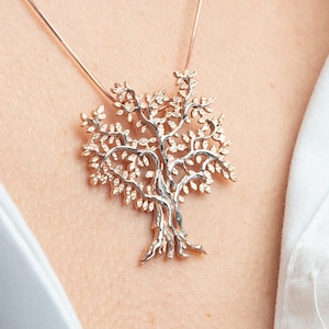 Handmade Tree of Life Necklace - Rose Gold Plated 925 Silver Tree Jewelry, Nature Theme Ladies Pendant