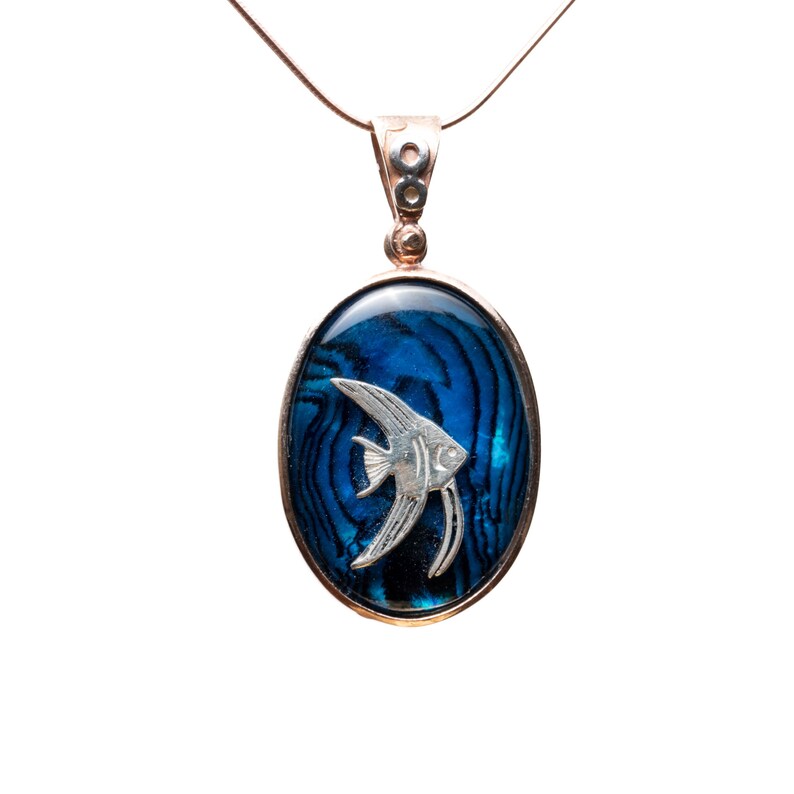 Angelfish Necklace, Sterling Silver, Blue Abalone Gemstone Pendant, 925 ...
