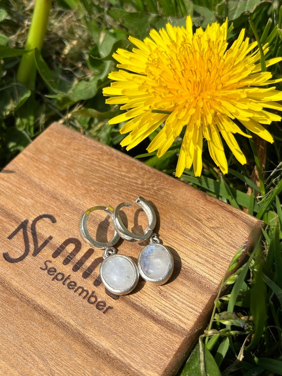 Huggie Moonstone Earrings Handmade Silver Earrings With Vintage