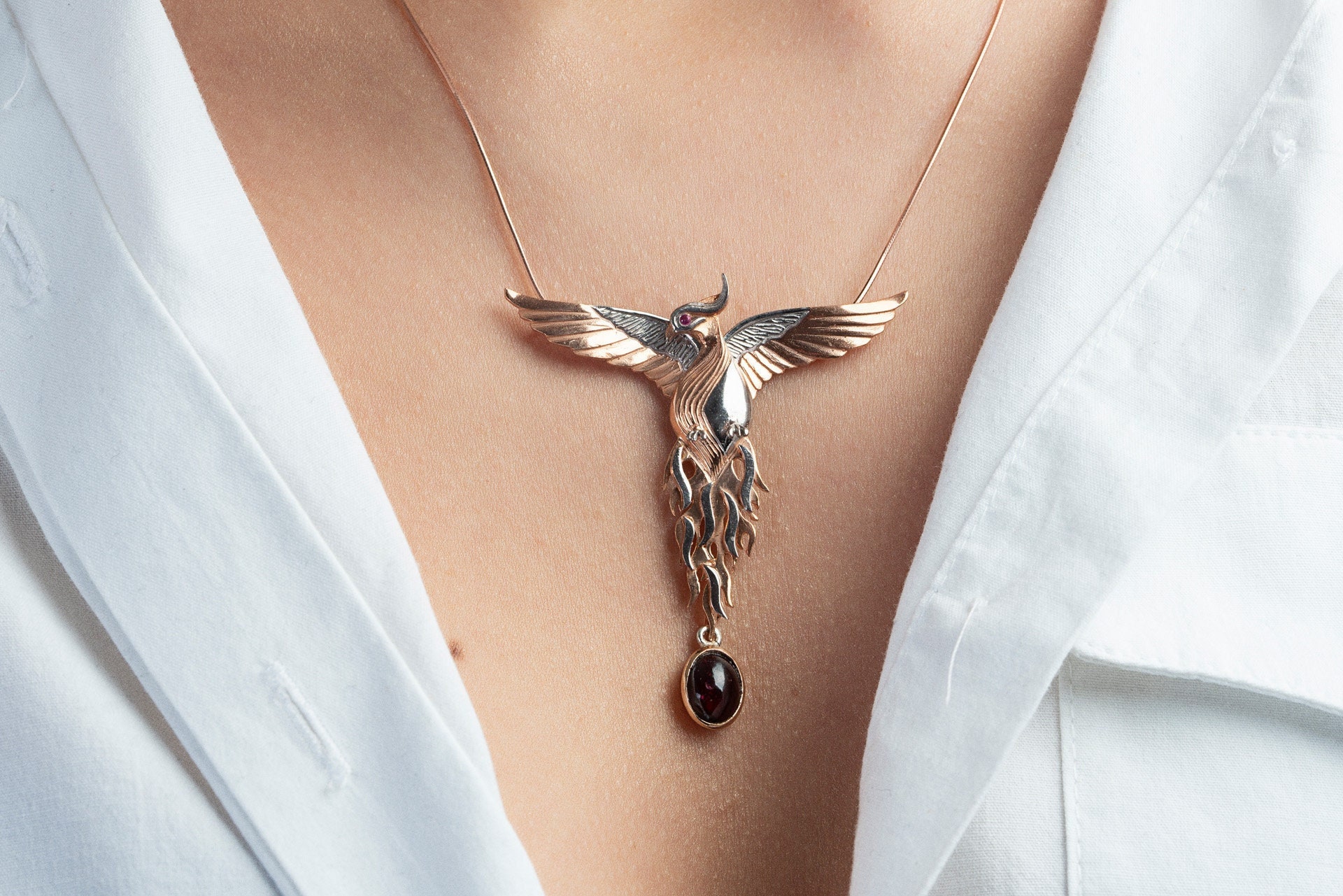 Collana in argento sterling con fenice: ciondolo a forma di