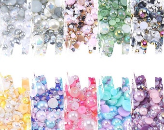 Half Pearls and Rhinestones Mixed size 3-10mm