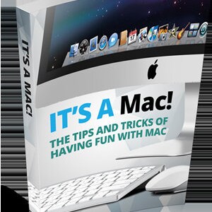 May include: A book cover with a white background and the title "IT'S A Mac!" in blue text. The subtitle is "THE TIPS AND TRICKS OF HAVING FUN WITH MAC". The cover features a white keyboard and a silver laptop with a black screen.
