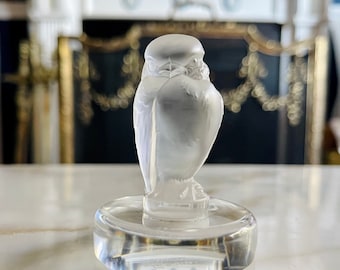 Vintage Lalique France Crystal Owl Place Card Holder Figurine Signed