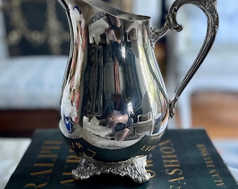 Elegant Vintage Silver Plate Engraved Pitcher