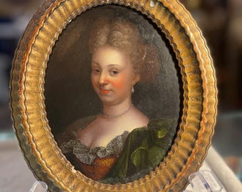Antique Oil on Copper Portait Minature of a Lady (French or Danish) 17th Century