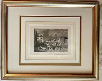 Antique 19th-century Engraving of the Ponte Santa Trinita in Florence