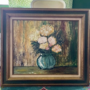 Vintage Floral Still Life Framed Oil On Canvas Painting