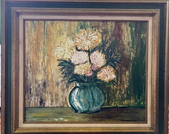 Vintage Floral Still Life Framed Oil On Canvas Painting