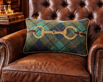 Gingham Buckle Hook Embroidered Pillow