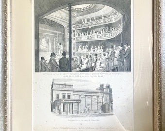 Antique 19th Century Engraving Lithograph of the Regency Theater London 1817