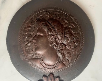 Vintage Bronze Cameo Plaque featuring a Greek Goddess