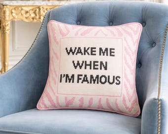 Wake Me When I’m Famous Pink Zebra Embroidered Pillow