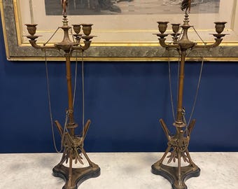 Antique Circa 1890 Rare Ferdinand Barbedienne Foundry French Bronze Pair Candelabras